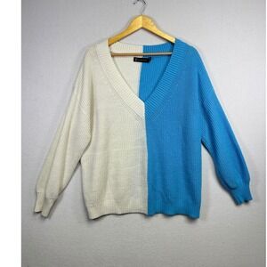 NY and‎ Company Colorblock Staple Sweater Womens XXL Cream Blue Overside Cozy